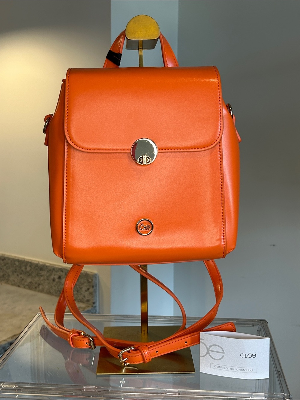 Cloe Orange Synthetic Textiled Mini Backpack/Crossbody From Italy NWT